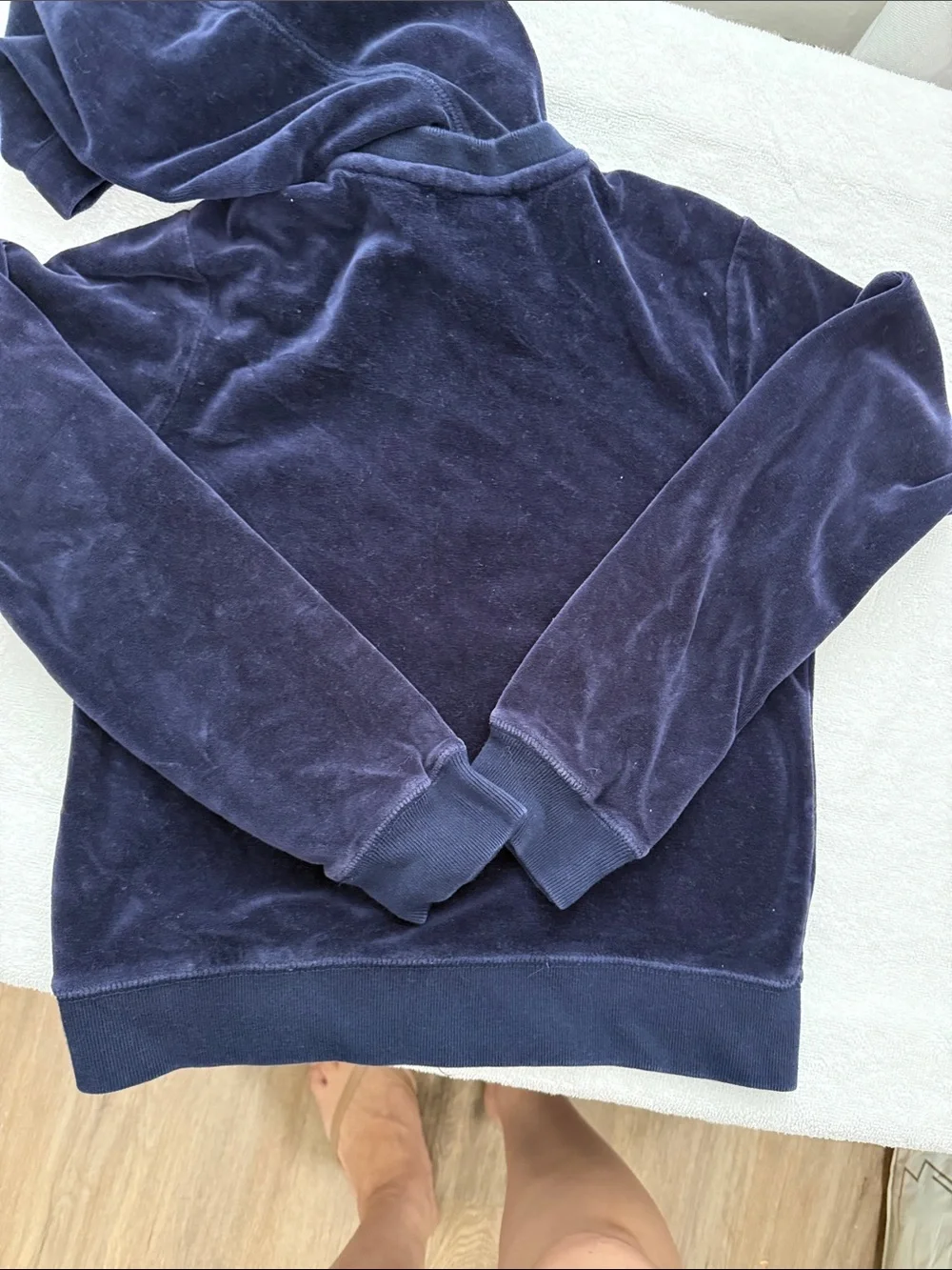 Ralph Lauren Navy Velour Zip-Up Hoodie with Pony Logo